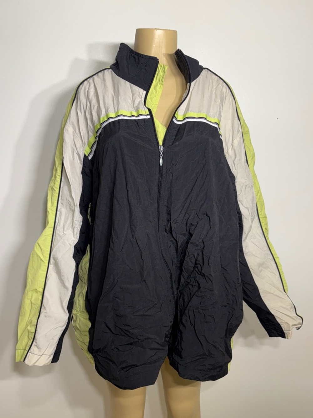 Vintage Y2K Just My Size Black, Lime & Cream Colorblock Zip Windbreaker Jacket